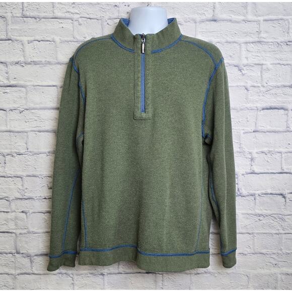 Tommy Bahama Mens Size Large Reversible 1/4 Zip Pullover Sweater Blue Green - Picture 1 of 16